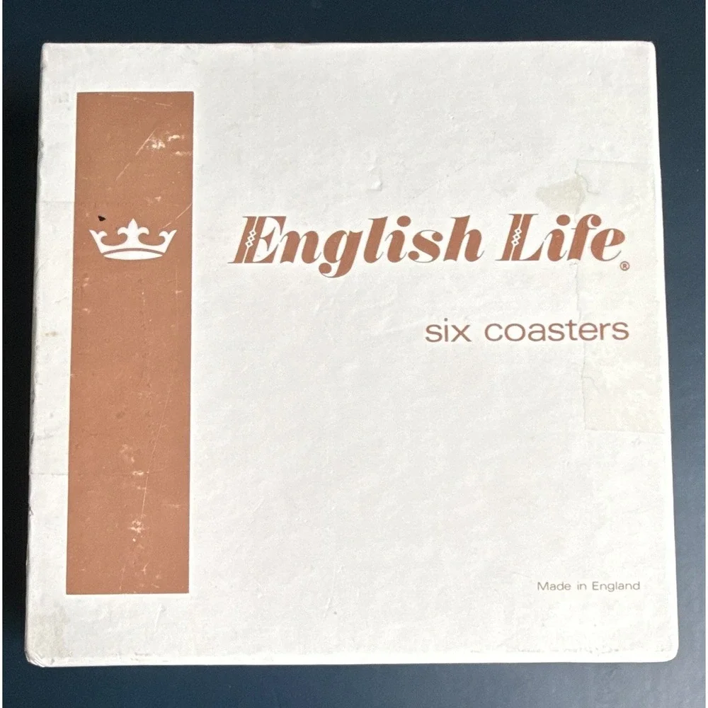 English Life 6pc Round Cork Coaster Set Oriental Birds & Flowers Vintage England